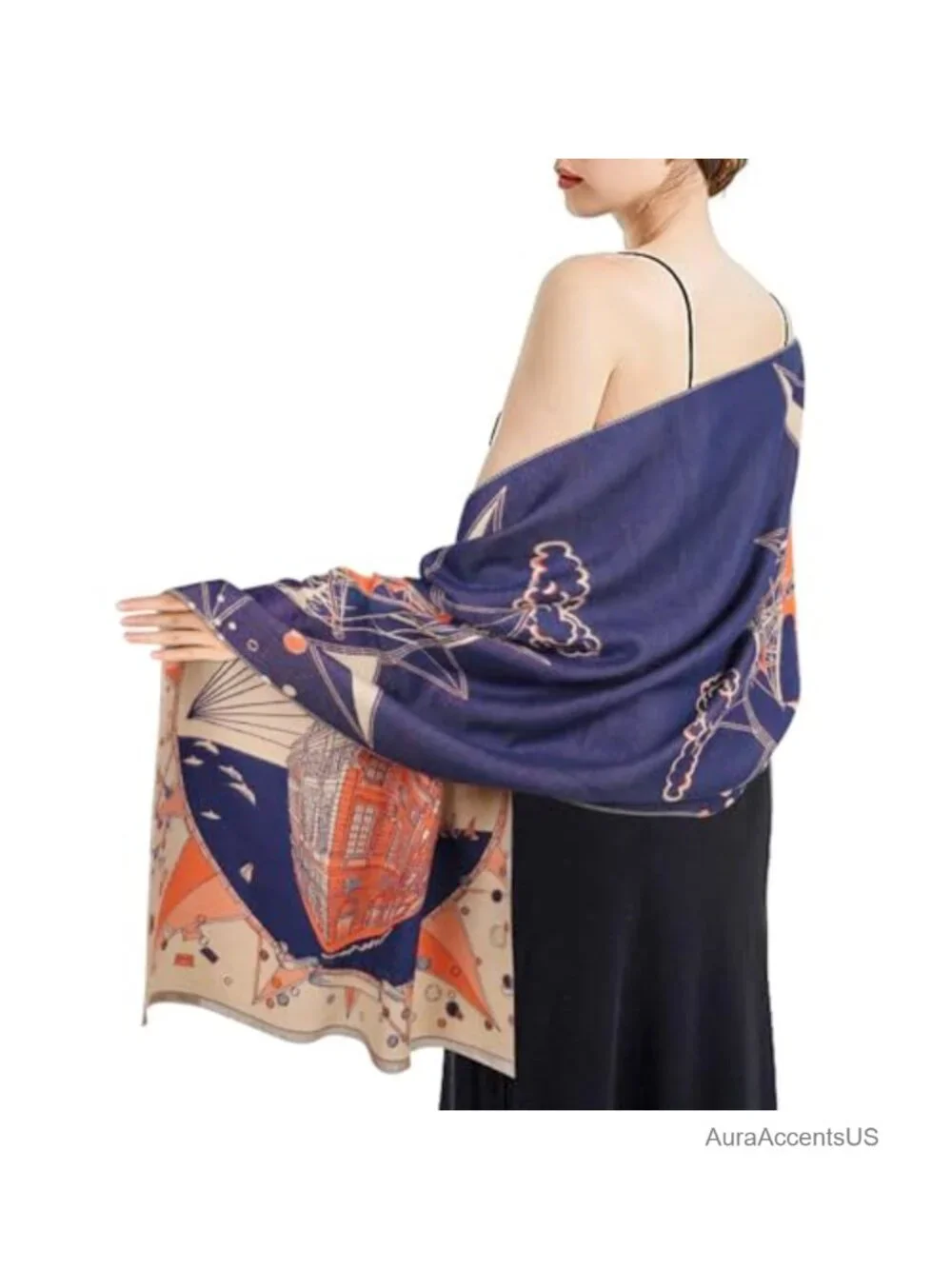 Cashmere Pashmina Shawl Wrap Silky Reversible Poncho Cape for Evening